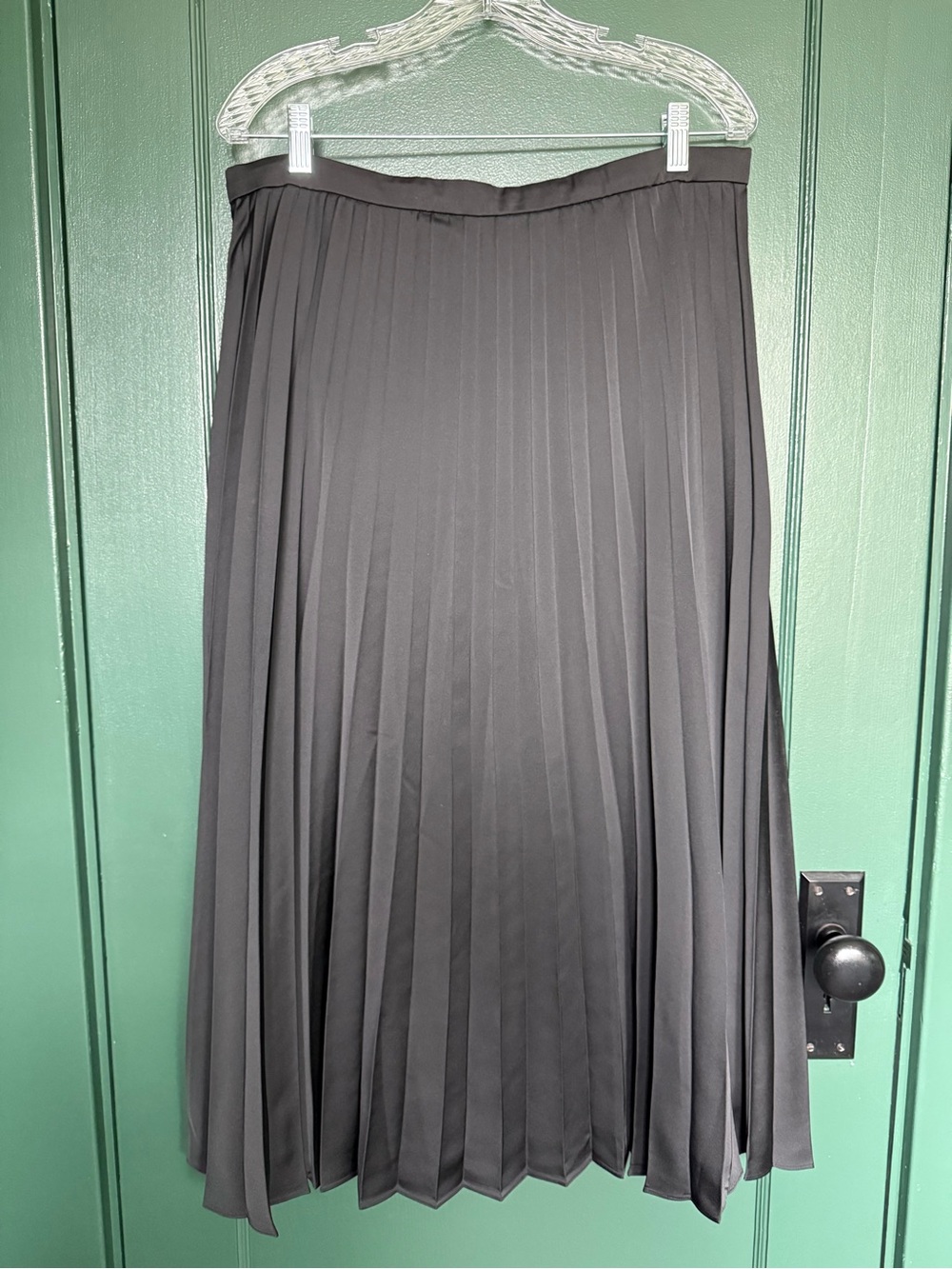 J.Crew Pleated Midi Skirt Satin Finish Black Size 12